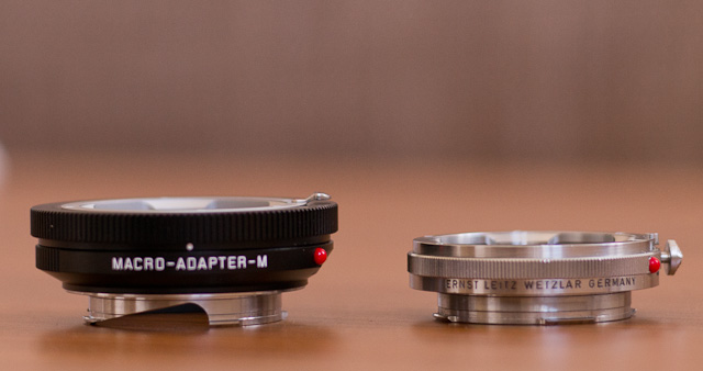 Macro adapters for the Leica M10: Leica Macro-Adapter-M (Typ 14.562) in 2014 ($695) to the left and the OUFRO to the right. © 2013-2017 Thorsten Overgaard. 