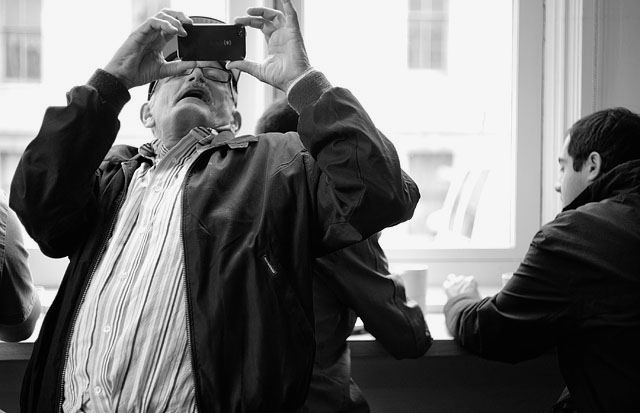 The Leica M9 and Leica M9-P is equipped with a Snapshot Profile. However, this photo is of a gentleman in San Francisco who wanted to send a picture to a friend in New York of a handful of fine looking Leica M9 apostles having coffee at the very nice Blue Bottle espresso bar. And so he did, July 2011. Leica M9 with 50mm Summicron-M f/2.0 (II). © Thorsten Overgaard.