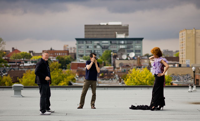 Model shoot on rooftop. 