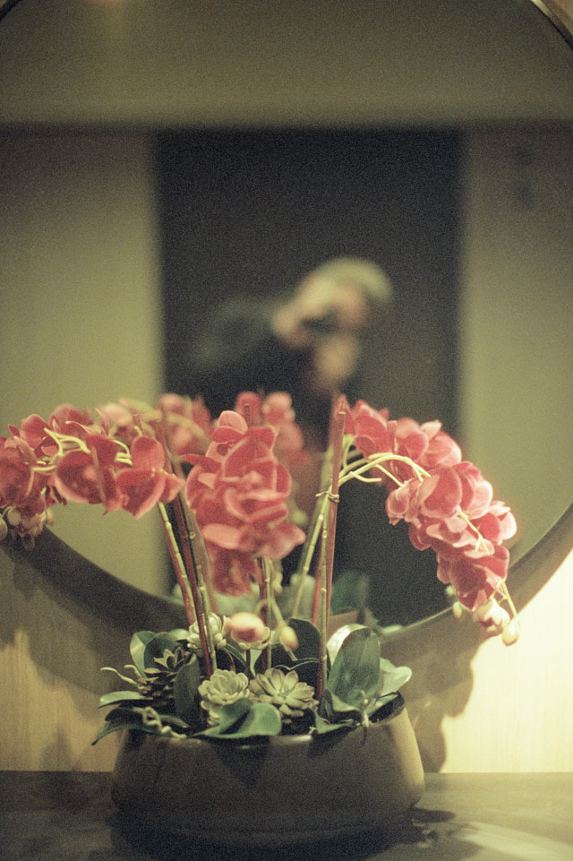 Selfie in the hotel mirror. Leica M6 with Leica 50mm Noctilux-M ASPH f/0.95. © Thorsten Overgaard. 

