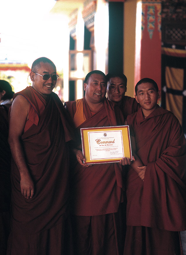 Tibetan Buddhists of the Dalia Lama Monastry at the Sera Jey Monastic University in India made a commendation for the Scientology Volunteers who had trained thirty of the monks who then went with the Scientology Volunteers to Nagapattinam to help tsunami victims. 
