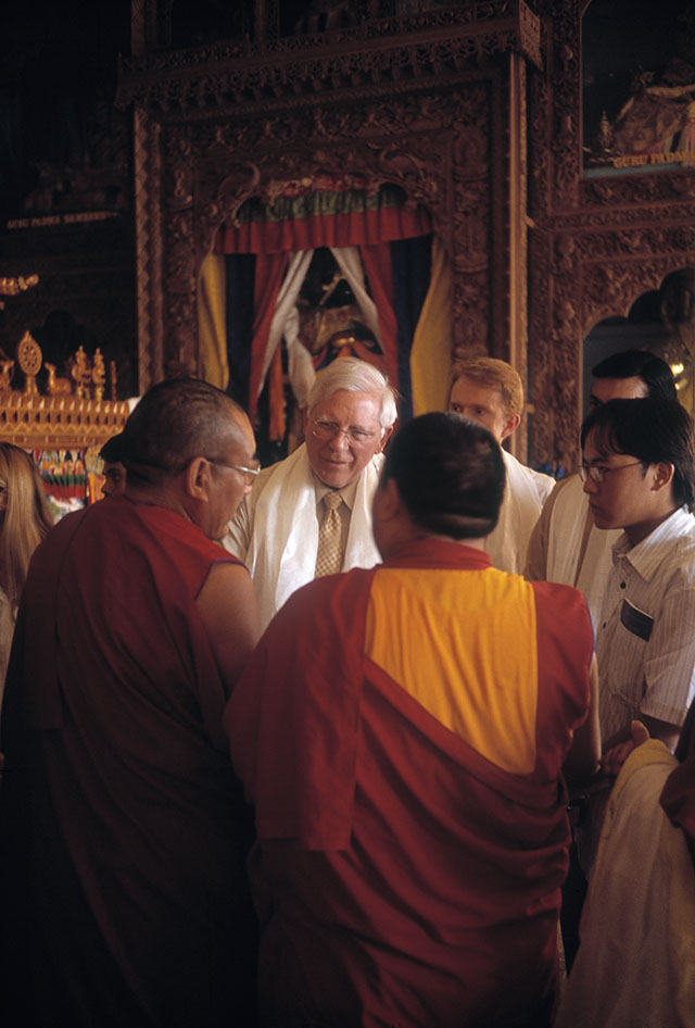 President of thre Church of Scientology Heber Jentzsch traveled Indian and Sri Lanka to meet with government, religious leaders and work with the Scientology Volunteers on ground. Here on a visit to the Tibetan Buddhist monastry of Dalia Lama, Sera Jey Monastic University. Leica SL mot with Leica 80mm Summilux-R f/1.4. © Thorsten Overgaard. 