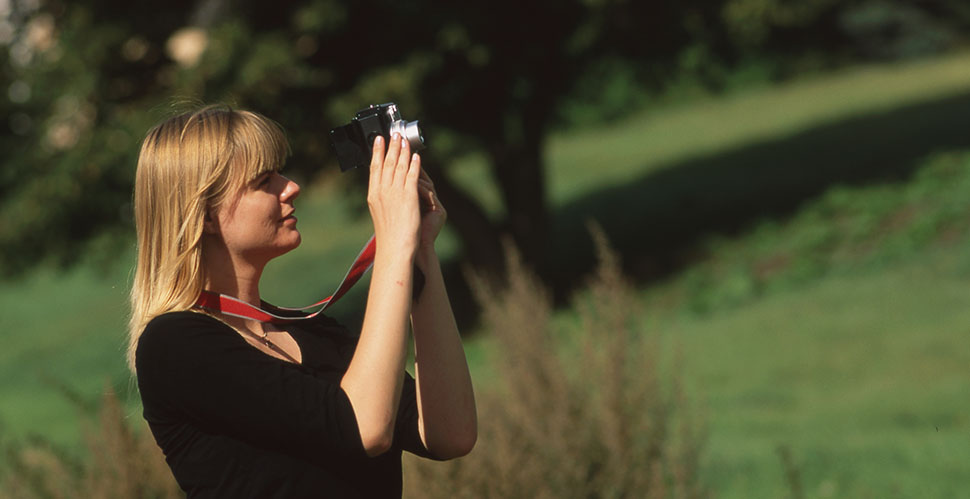 Maibritt taking the Leica Digilux 1 for a spin around the lake in Aarhus, Denmark. 