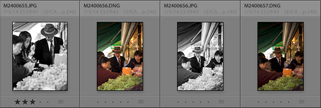 JPG Fine in black & white is side-by-side with the same color image in DNG