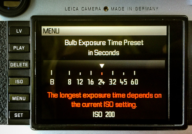 Bulb Exposure Time Preset in Leica M 240