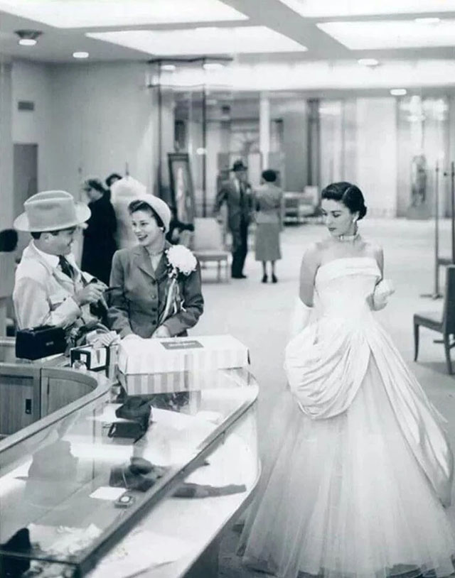 Inside the Neiman Marcus store in Dallas TX 1950s. 