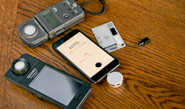 Here you can see my small collection of color meters. I love to experiment with colors and light, and I guess that is the only excuse to get the "real" color meters like Sekonic C-700 SpectroMaster ($1,500) and Kenko Color Meter KCM-3100 ($800) to the left. The new Lumu Power does the same job ($300) when attached to a smartphone. But frankly, the WhiBal card will work for almost everything ($30). You can read about some of my color experiments in my article "White balancing for more beauty [PART III]". 