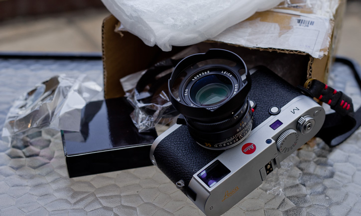 Lens shades have arrived. Here's the black ventilated lens hood on the Leica M 240.