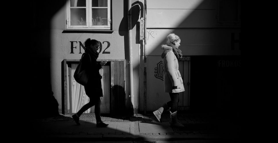 "Shadowland" photographed in Larsbjørnsstræde in Copenhagen, Denmark, March 23, 2013. Leica M 240 with Leica 50mm Noctilux-M ASPH f/0.95. Winner of 2nd prize in the Art Gemini Prize 2014, the London International Cultural Award and multiple other awards internationally.