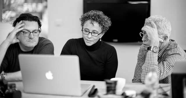 James, Eleanor and Lars working on editing at the Overgaard Workshop Berlin. Leica M Type 240 with Leica 50mm Noctilux-M ASPH f/0.95.