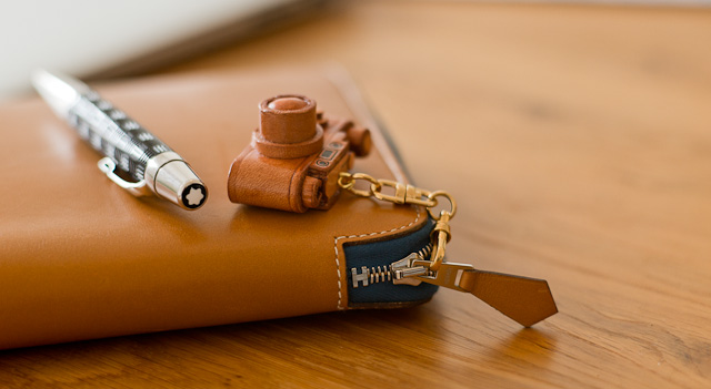 Small leather Leica keyring