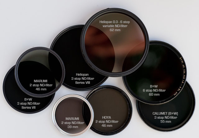 Some of my ND-filters for different lenses. Marumi/Kenko, Hoya, Heliopan, B+W, Calumet (by B+W), etc. 

