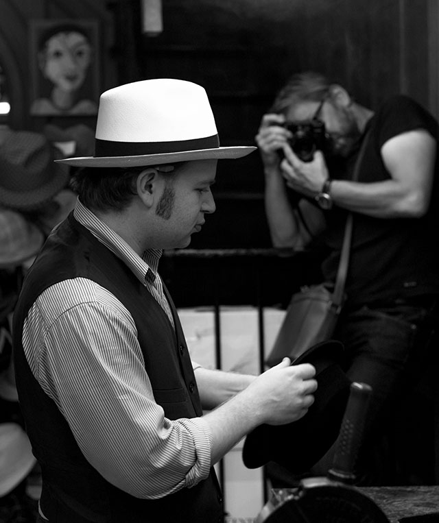 Thorsten Overgaard photographin in JJ Hat Center. Photo by Jim White. 