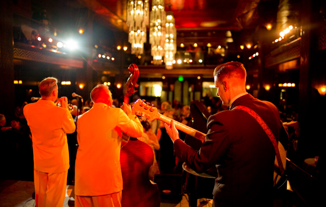 The Jive Aces playing at The Cidada Club, the oldes Art Deco building in Downtown LA. Leica M-D 262 with Leica 28mm Summilux-M ASPH f/1.4. 3200 ISO. As you can imagine, I have no idea what is right to do in this situation where I want the spotlights straight into the lens, and at the same time want the musicians and the room right. © 2016 Thorsten Overgaard. 