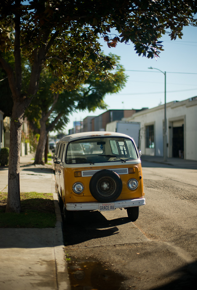 Only in LA: You see a garage door open and an old Korean woman in a dress that looks like she just got it from a flea market, getting her almost never used shiny Volvo ready. You see old trailers from the 50s and 60s parked by the studios. An old VW like this. And in my hotel room, the design is as if the clock stopped when Hollywood was Hollywood and the US was reaching for the moon.  It's like walking around in an amusement park from one's last lifetime. I never see that elsewhere in the world (except UK where they stopped the clock before WWII). Leica M 240 with Leica 50mm Noctilux-M ASPH f/0.95, Thorsten Overgaard © 2014