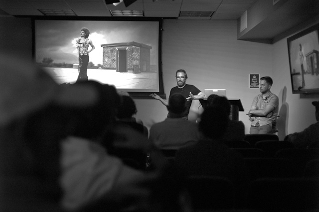 Thorsten & Reid answering questions after the movie (with Thorsten's pictures in rotation on the screens) 