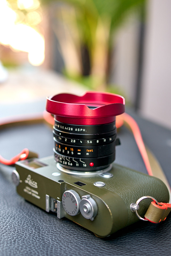 Ventilated Lens Shade in Safari Green on the Leica 28mm Summilux-M ASPH f/1.4 