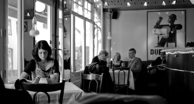 Pregnant woman in Cafe Englen, Denmark.Leica M9 with Leica 35mm Summilux-M ASPH f/1.4 FLE at 160 ISO, 1/180 sec. © Thorsten Overgaard.