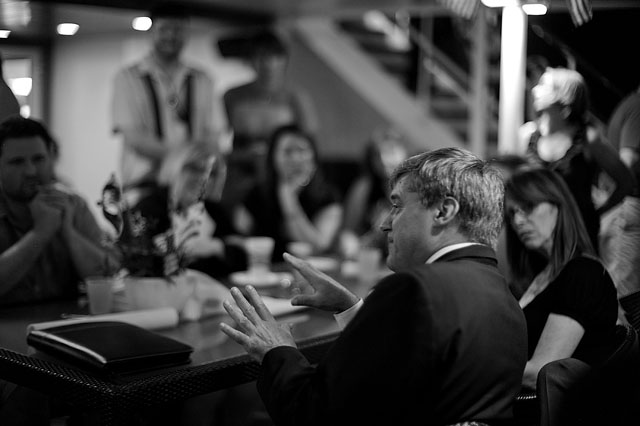 Storytelling on the aft deck at night. Leica M9 with Leica 50mm Noctilux f/1.0. © Thorsten Overgaard.