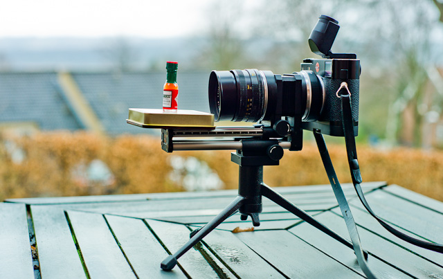 The Leica M 240 with Leica R-to-M adapter and Leica R bellows (Model No 16 880) and Leica 50mm Summicron-R f/2.0. On a Leica Table Tripod.