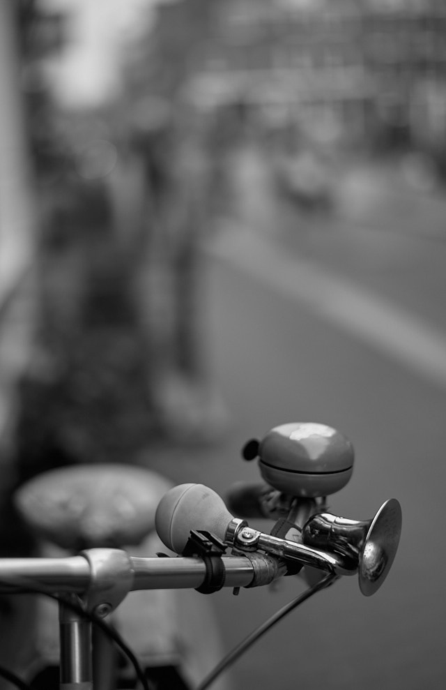 In Amsterdam the bicycles are armed with sound alarms for the fast-moving traffic of pedestrants, cars and bikes. Leica M Monochrom with Leica 50mm Summilux-M ASPH f/1.4 BC. © Thorsten Overgaard.