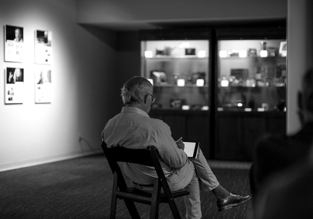 Taking notes. Audience photo with M9 and Noctilux. 