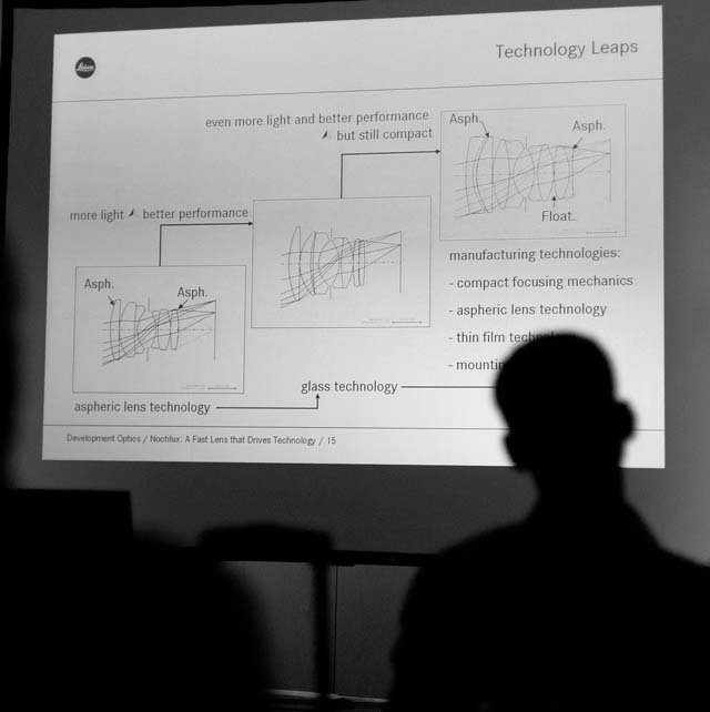 From the Peter Karbes lecture on the Noctilux and how the want for fast lenses drive technology. September 2010. © Thorsten Overgaard. 
