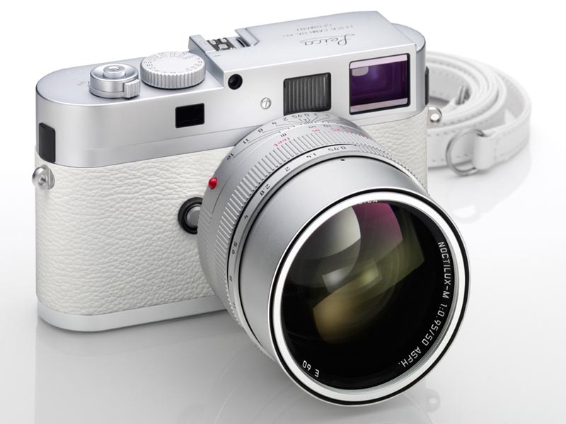 Leica M9-P in silver with white leather and white leather strap