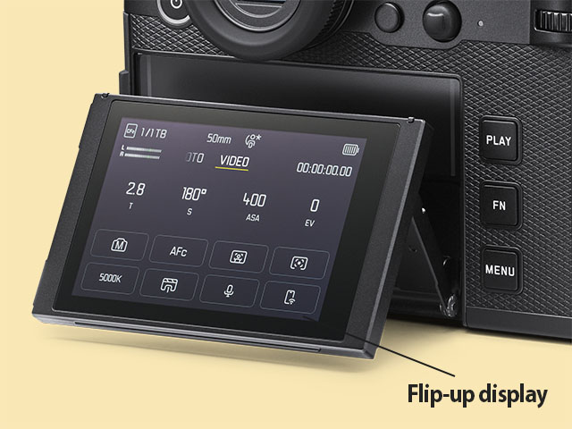 The flip-up screen on the Leica SL3-S is the same as the one released on the Leica Q3 (2023). 