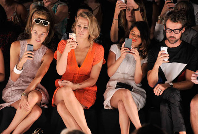 Fashion week front row: Jessica Hart, Molly Sims, Melonie Diaz and Brad Goreski. Photo by Stephen Lovekin for Mercedes-Benz Fashion Week.