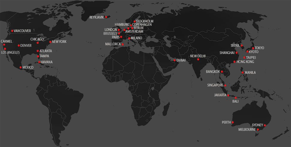 Map of photographer Thorsten Overgaard workshops for Leica photographers and Digital Photographers
