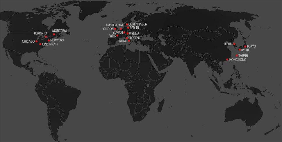 Map of photographer Thorsten Overgaard workshops for Leica photographers and Digital Photographers