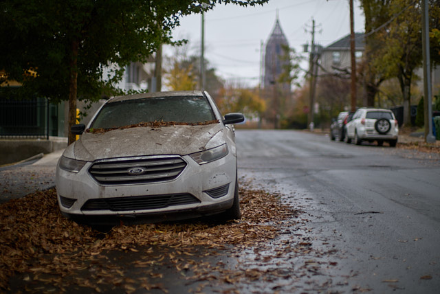 Every four blocks or so I would see long-term parking like this one. Leica M11 with Leica 50mm Noctilux-M ASPH f/0.95. © Thorsten Overgaard. 