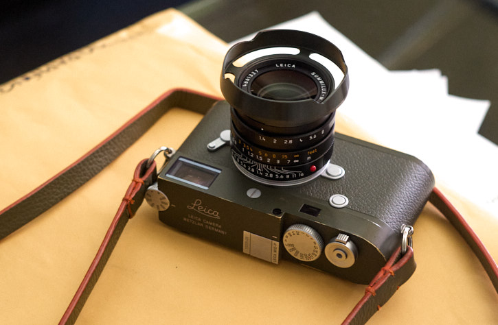 Ventilated shade in Safari Green for the Leica 35mm Summilux-M ASPH f/1.4 ASPH FLE.