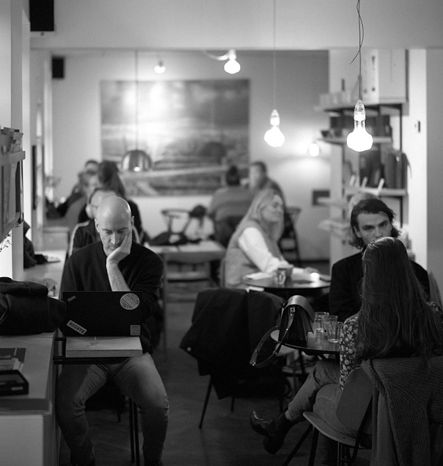 La Cabra Coffee in Aarhus, Denmark where people sit and work and talk. © Thorsten Overgaard. 