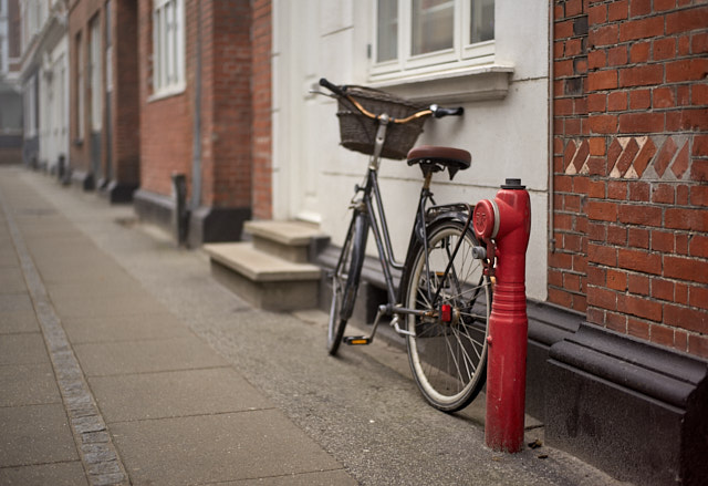 Sometimes I'm lucky to get both a bicycle and a fire hydrant at the same time. Mejlgade Aarhus, Denmark. Leica M10-P with Leica 50mm Summilux-M ASPH f/1.4. © Thorsten Overgaard.