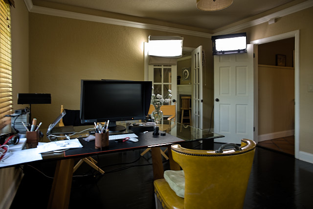 The studio it taking shape with Kino Flo lights, Sennheiser microphones and Leica SL2 cameras.
