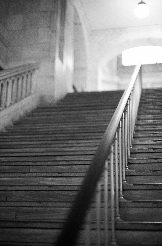 A stair in New York Public Library waiting for a person to walk into the frame. I wasn't patient enough to wait for the right one, but I know the stair will be there next time. Leica M10-R with Leica 50mm Noctilux-M ASPH f/0.95. © Thorsten Overgaard. 