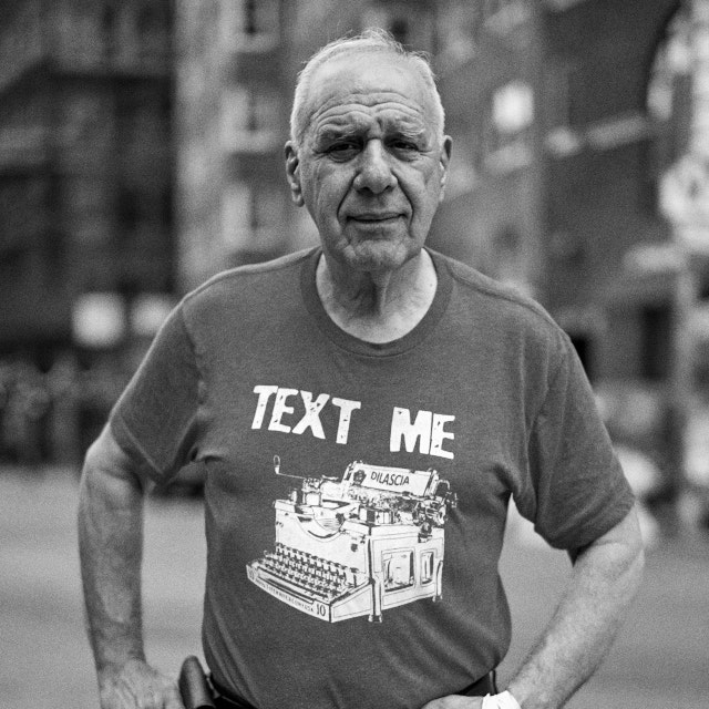 Met this gentleman in Soho with an old-school message to the world. Write a letter on a typewriter. Leica M10-P with Leica 50mm Summilux-M ASPH f/1.4 BC. © Thorsten Overgaard. 