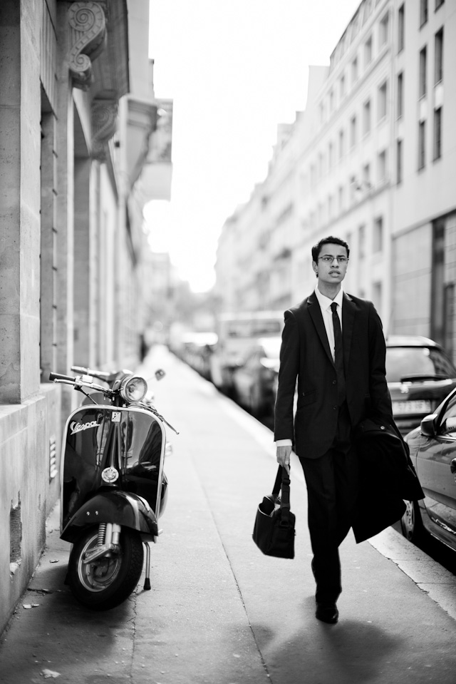 In this photo from Paris I focused on the Vespa scooter and waited for the person to approach the focus. Leica M 240 with Leica 50mm Noctilux-M ASPH f/0.95. © 2014-2016 Thorsten Overgaard.