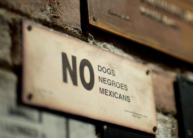 A sign in USA from 1942. In Germany they didn't just separate them but gassed them (except the dogs). 
© Thorsten Overgaard. 