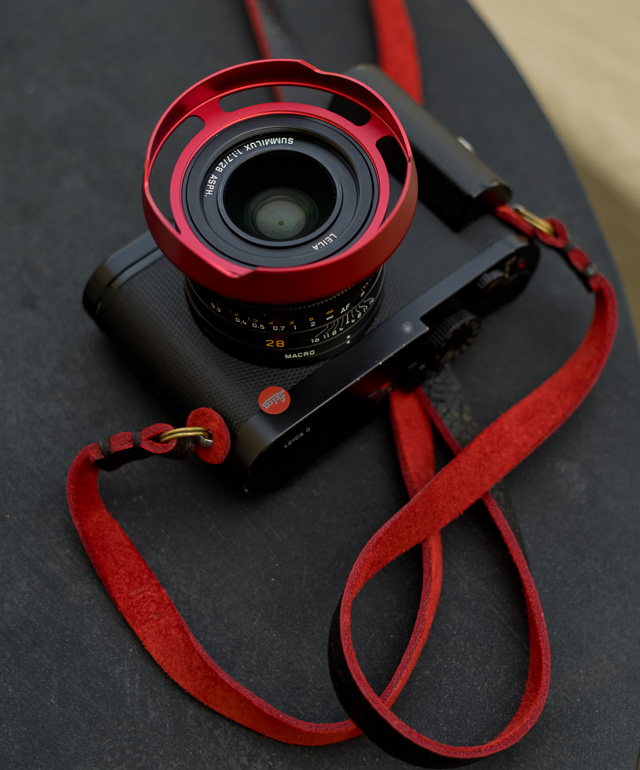 I make my own ventilated shade for the Leica Q and Leica Q2 (as well as most Leica lenses). Here it is with the RED ventilated lens shade. Available for sale here.