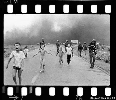 The famous photo of the "Napalm girl" by Huynh Cong 'Nick' Ut of Associated Press was taken on June 8, 1972 with his Leica M2 and Leica Summicron 35/2 on a Kodak 400 ISO B&W film.

The photo very much changed the view on the Vietnam war, though President Nixon doubted its authenticity - he thought it might have been 'fixed'.

The 9-year old girl in the photo, Phan Thi Kim Phúc, survived her burnings from the napalm bombing after 14 months in the hospital. The photographer took her to the hospital before he delivered the film to AP. She later founded an organization to help children of war.

The image won the Pulitzer Price.