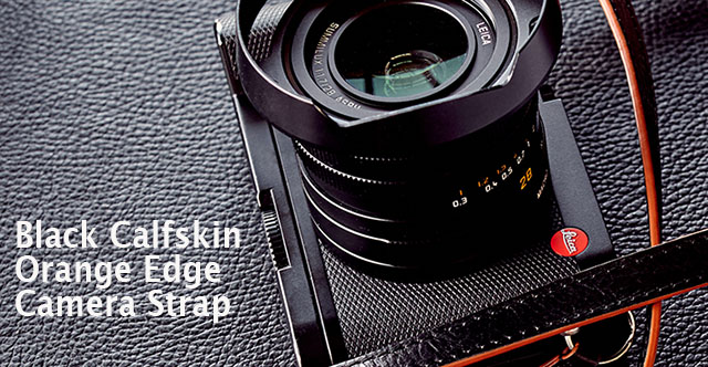 Black Calfskin Camera Strap with Orange Edge, by Thorsten Overgaard. Read more here. 