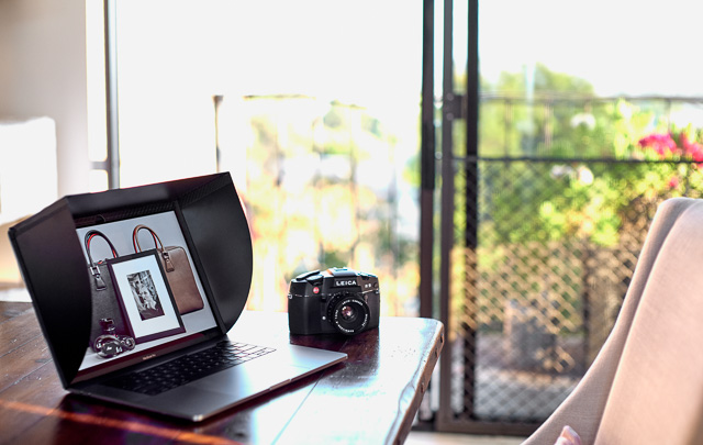 Editing in West Hollywood (prototype of my new shade for MacBook Pro). Panasonic Lumix S1R with Leica 50mm Noctilux-M ASPH f/0.95. © Thorsten Overgaard. 