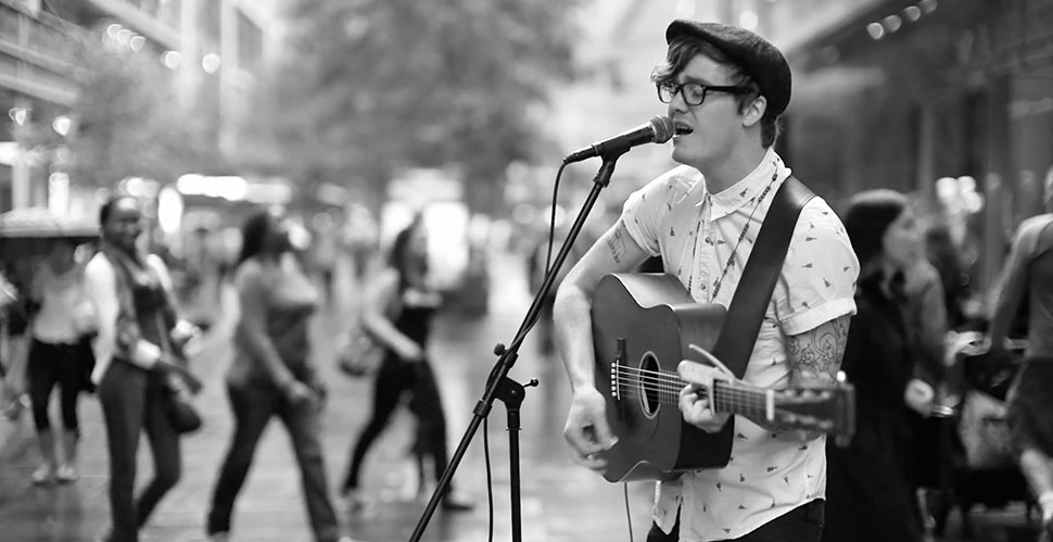 Axel Winter performing "Let Her Go" by Passenger in Sydney, April 2013. Recorded handheld on the street with the Leica M 240 and Leica 50mm Noctilux-M ASPH f/0.95 at f/0.95, using the internal camera microphone only.  © 2013 Thorsten Overgaard.