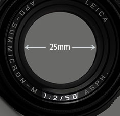 A lens is f/2.0 when the widest opening is 50mm divided with 2 = The lens opening is 25mm in diameter at it's widest.