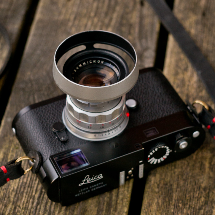 The Leica 50mm Summicron-M f/2.0 Version II Rigid with the silver ventilated lens shade by Thorsten von Overgaard. 