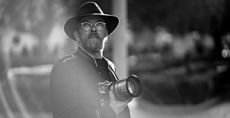 Thorsten Overgaard with Leica M10 and Cinoflex MASTERBUILT 105mm f/1.4 in Downtown Los Angeles. Photo by Tim Arasheben.