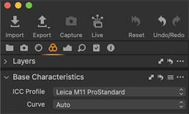 You find the Capture One profiles in the top left of the Color section. Capture One recognizes automatically which camera and applies the Leica M11 ProStandard profile.